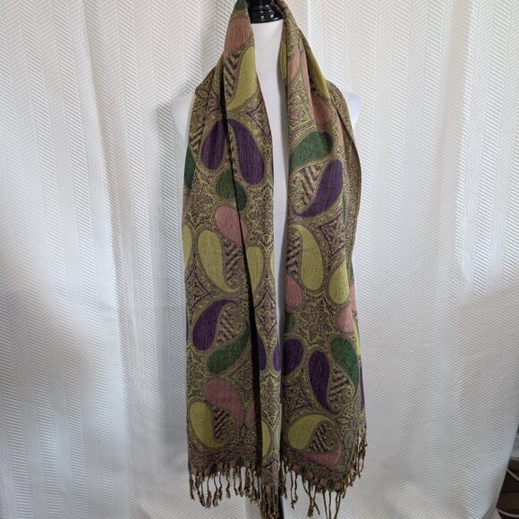 Pashmina Cashmere Silk Blend Paisley Firenze Italy Scarf Wrap Shawl - Picture 5 of 9